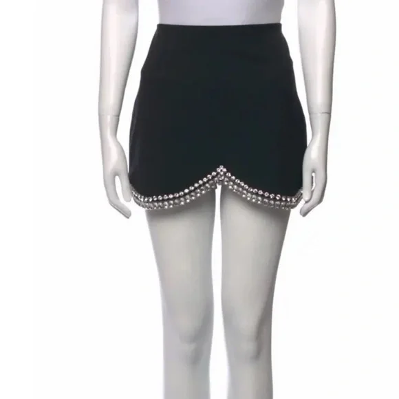 AREA Scallop Mini Skirt with Crystal Embellishments Size US 4 - Picture 4 of 7